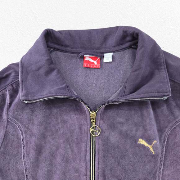 Y2K Puma Purple Velour Track Jacket Full Zip Logo Retro Sweater Size Medium - Picture 11 of 12